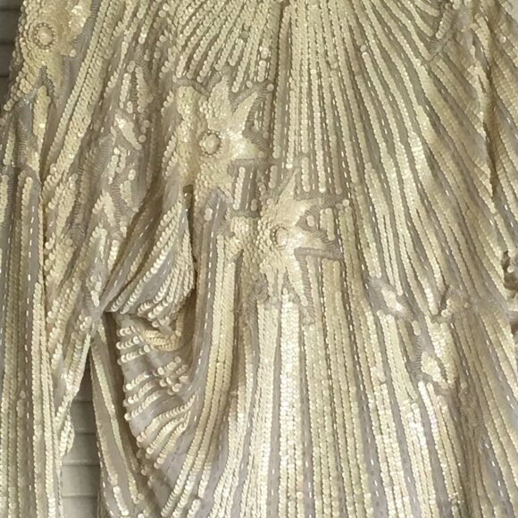 1980s Vintage Cream Sequin Chinese Silk Long Sleeve Blouse. - Picture 15 of 16